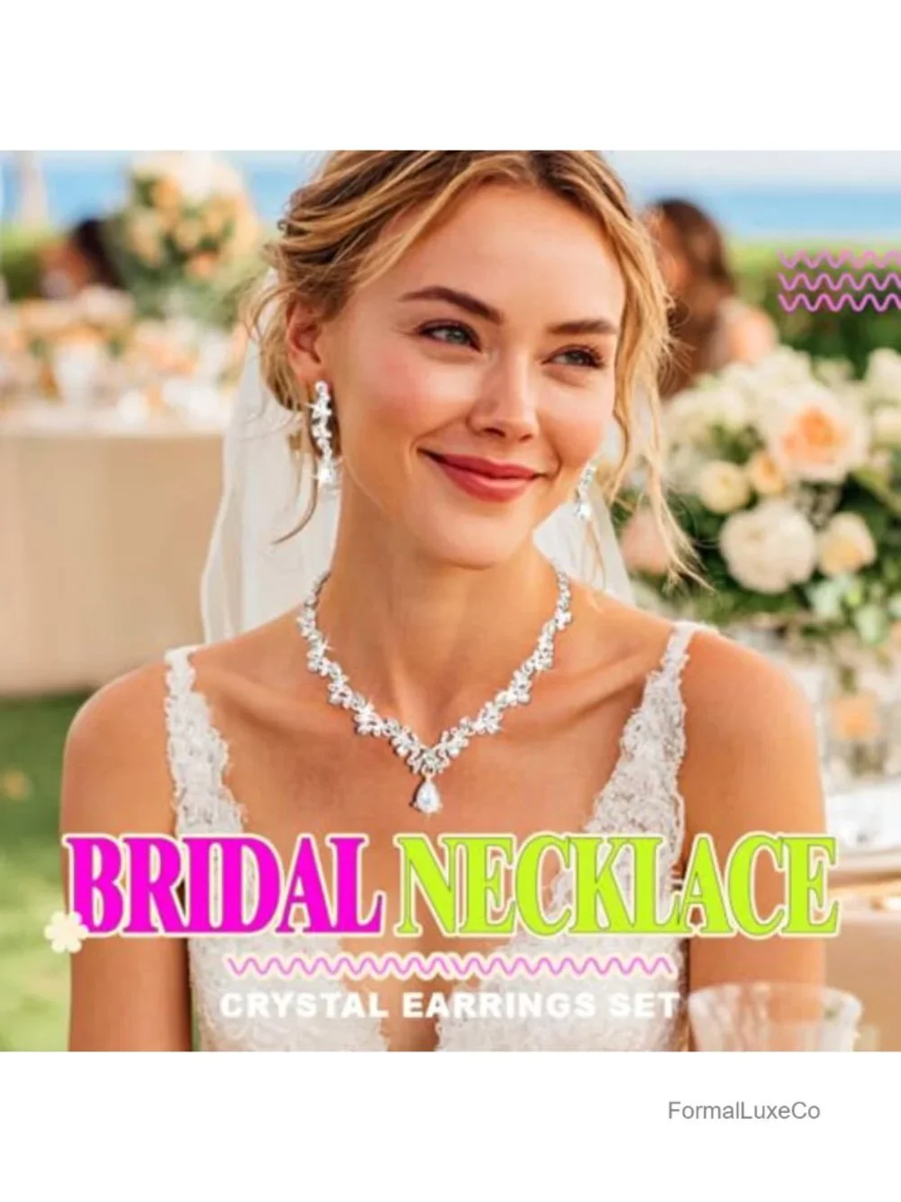 Bridal Rhinestone Necklace & Earring Set Wedding Jewelry for Women
